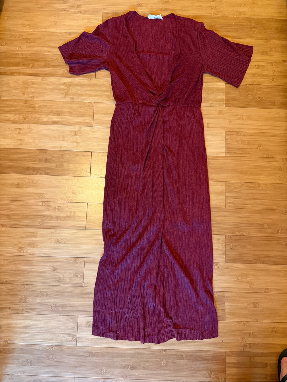 All in Favor plunge neck Midi Dress in Deep Wine